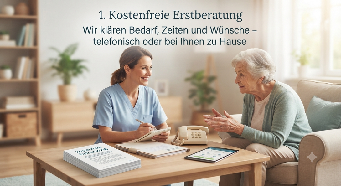 Erstgespräch zwischen Pflegekraft und Angehöriger zu Hause